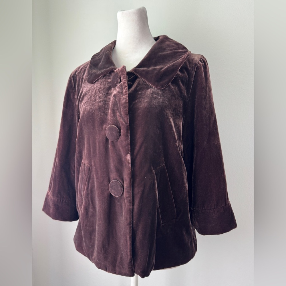 Vintage Y2K Autograph New York Brown Velvet Cropped Button Front Jacket